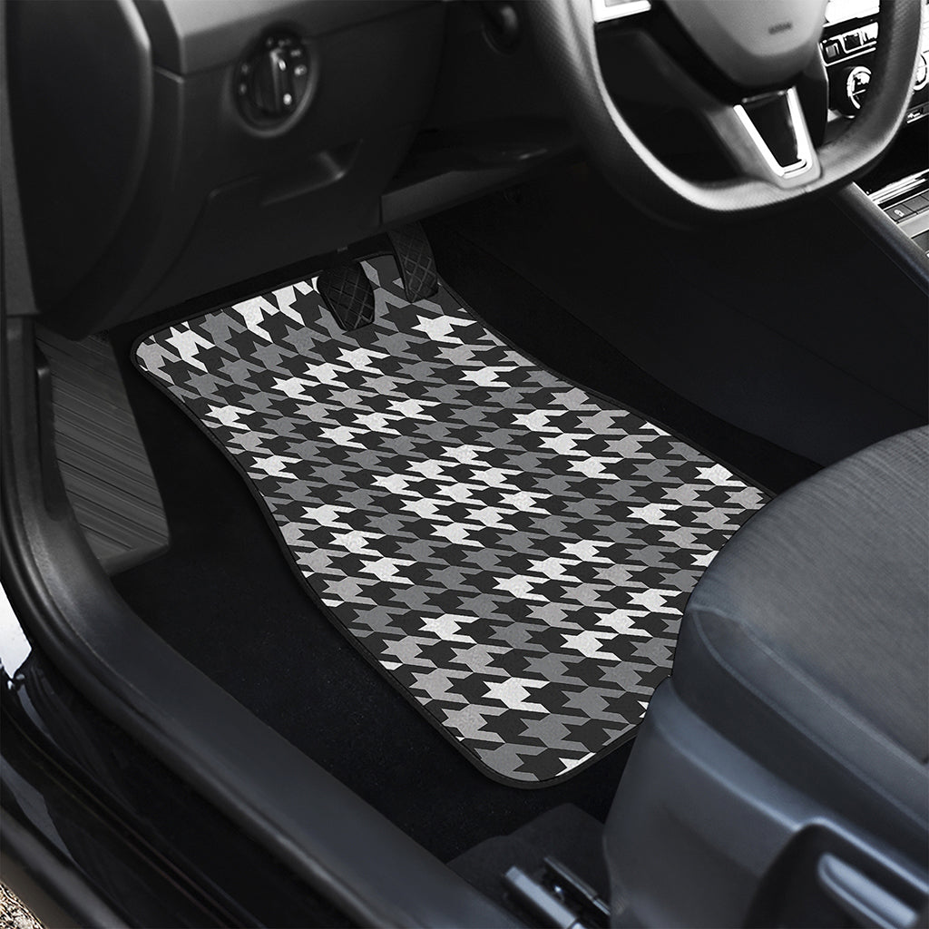 Grey Houndstooth Pattern Print Front and Back Car Floor Mats