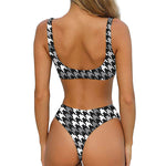 Grey Houndstooth Pattern Print Front Bow Tie Bikini