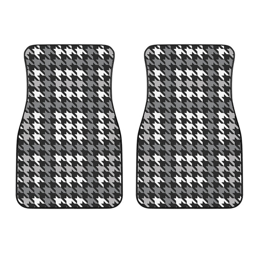 Grey Houndstooth Pattern Print Front Car Floor Mats