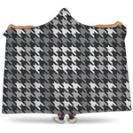 Grey Houndstooth Pattern Print Hooded Blanket