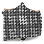 Grey Houndstooth Pattern Print Hooded Blanket