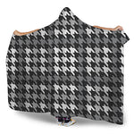 Grey Houndstooth Pattern Print Hooded Blanket