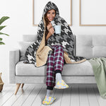 Grey Houndstooth Pattern Print Hooded Blanket