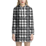 Grey Houndstooth Pattern Print Hoodie Dress