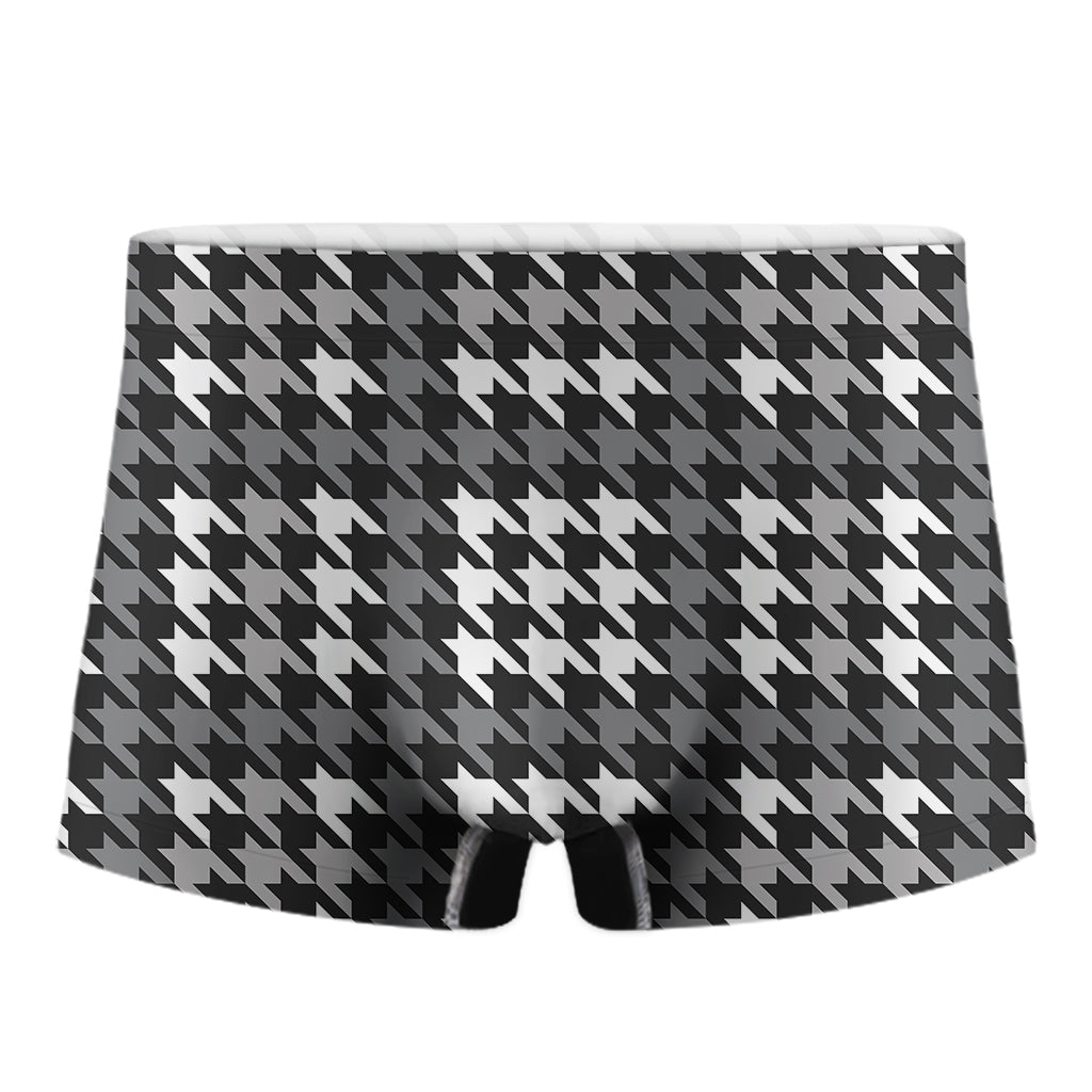 Grey Houndstooth Pattern Print Men's Boxer Briefs