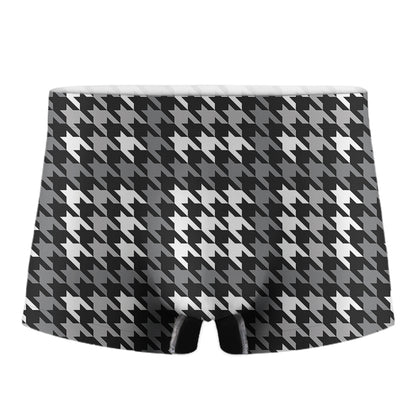 Grey Houndstooth Pattern Print Men's Boxer Briefs