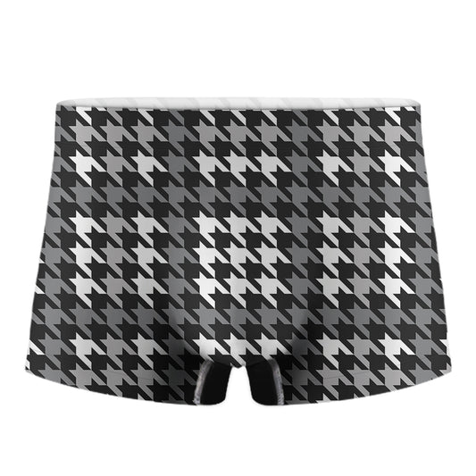 Grey Houndstooth Pattern Print Men's Boxer Briefs