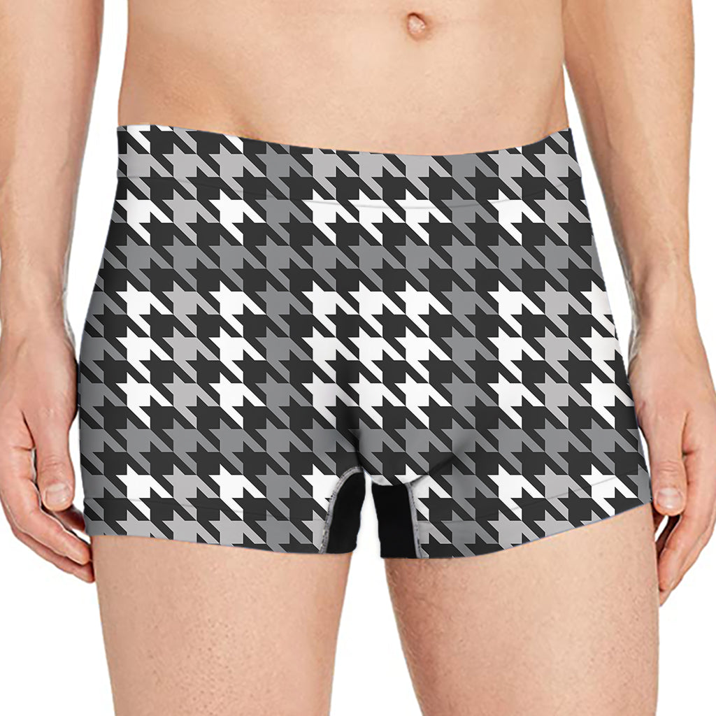 Grey Houndstooth Pattern Print Men's Boxer Briefs