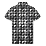 Grey Houndstooth Pattern Print Men's Short Sleeve Shirt