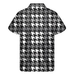 Grey Houndstooth Pattern Print Men's Short Sleeve Shirt