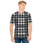 Grey Houndstooth Pattern Print Men's T-Shirt