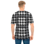Grey Houndstooth Pattern Print Men's T-Shirt