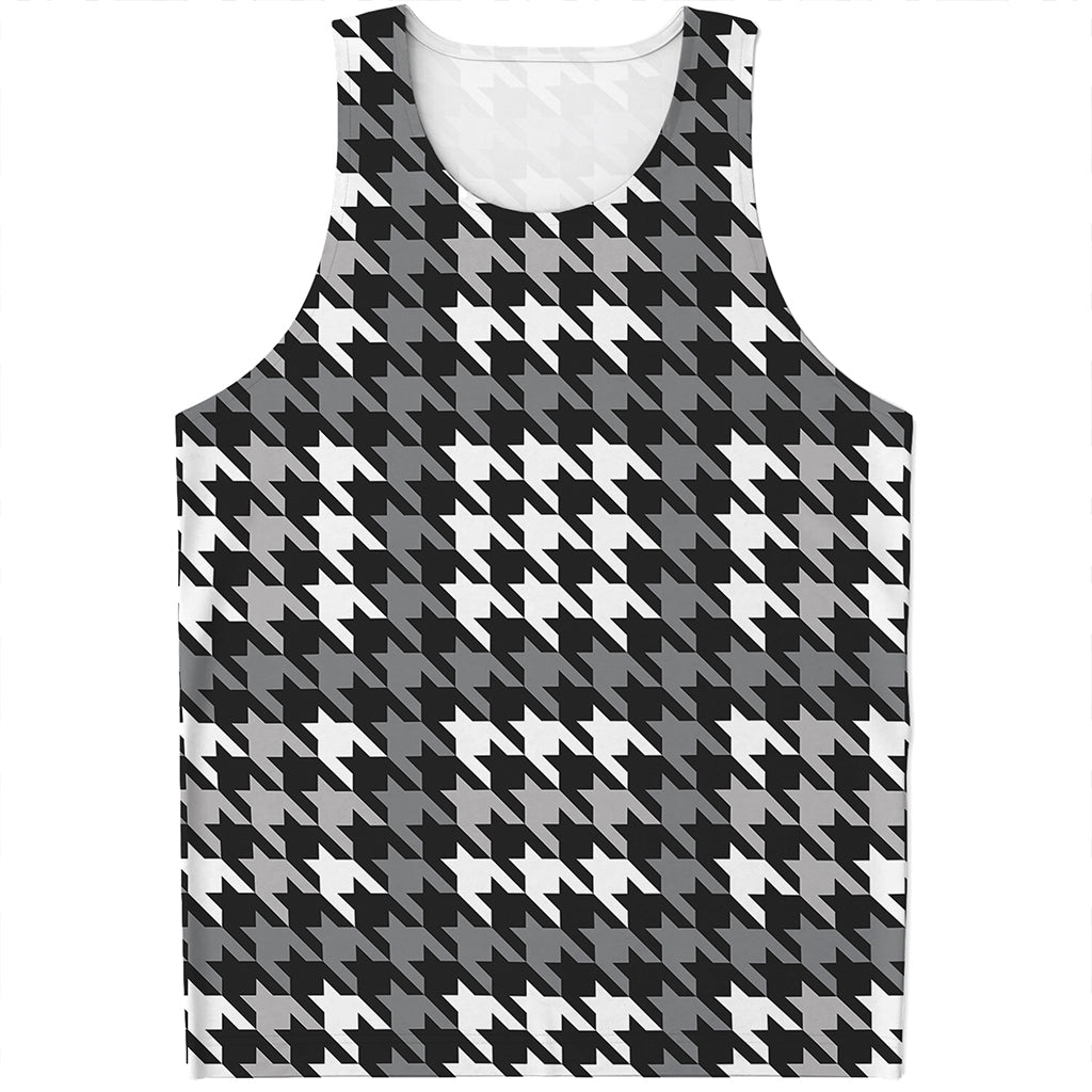 Grey Houndstooth Pattern Print Men's Tank Top