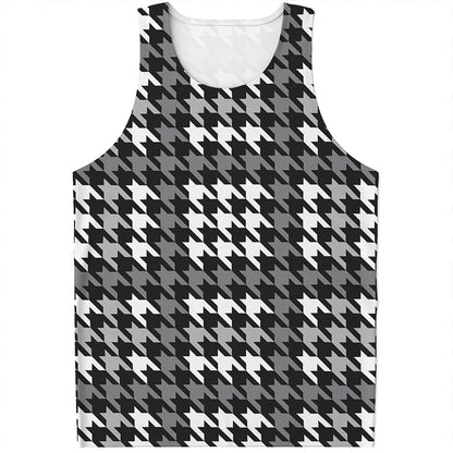 Grey Houndstooth Pattern Print Men's Tank Top