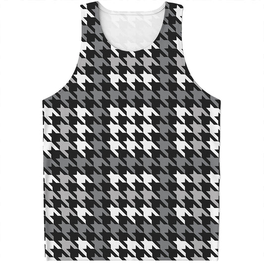 Grey Houndstooth Pattern Print Men's Tank Top