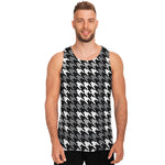 Grey Houndstooth Pattern Print Men's Tank Top