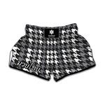Grey Houndstooth Pattern Print Muay Thai Boxing Shorts
