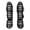 Grey Houndstooth Pattern Print Muay Thai Shin Guards