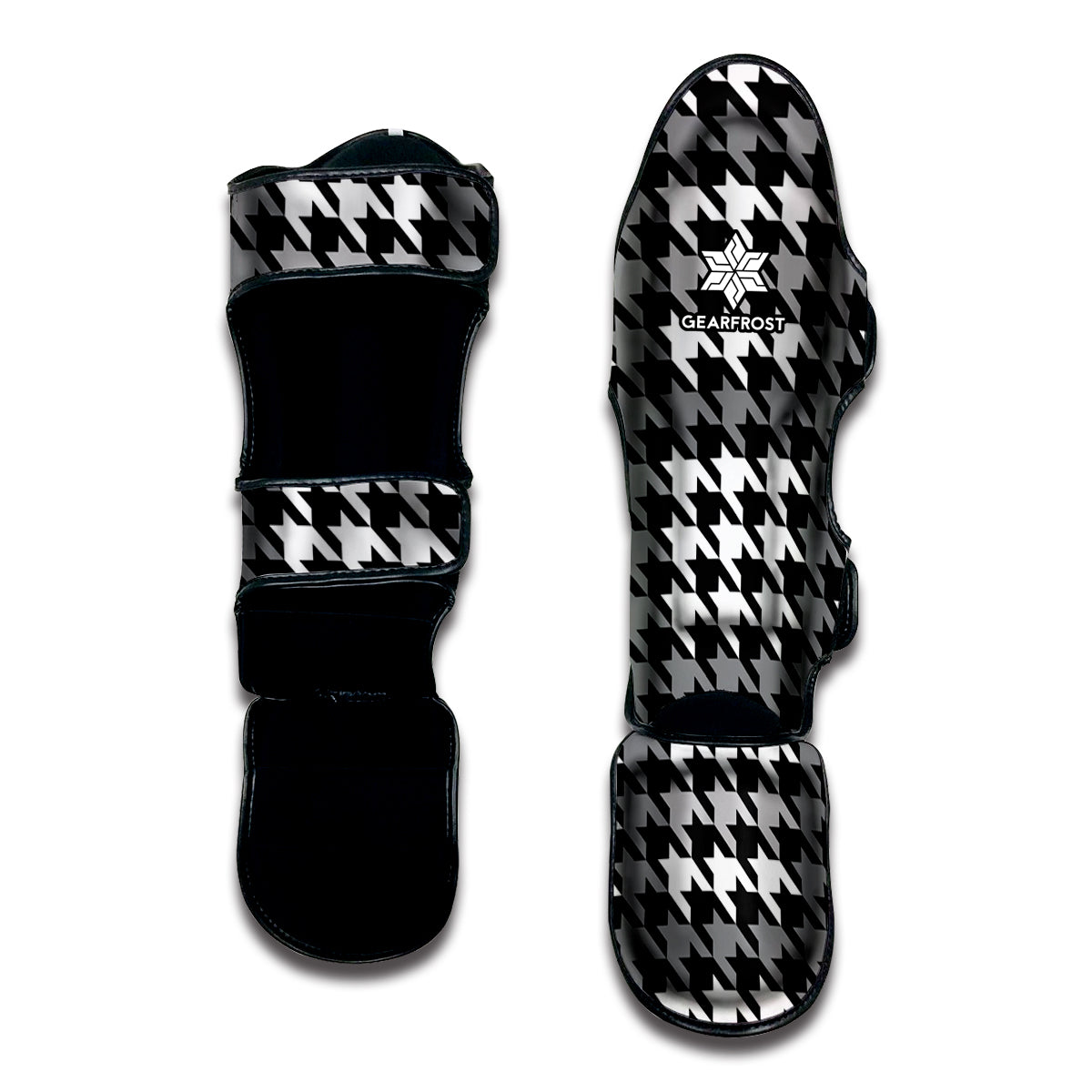 Grey Houndstooth Pattern Print Muay Thai Shin Guard