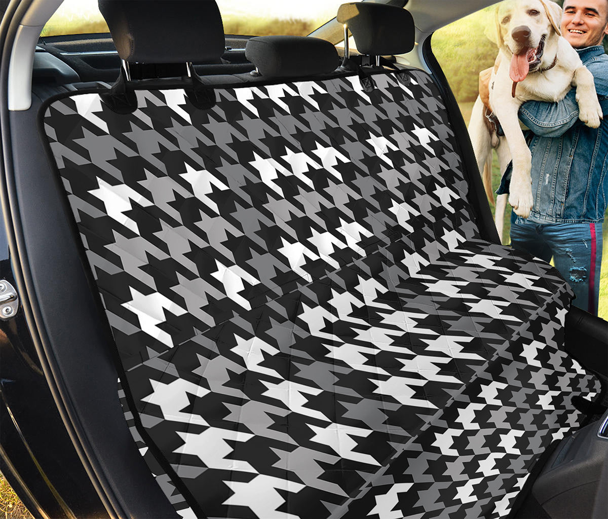 Grey Houndstooth Pattern Print Pet Car Back Seat Cover