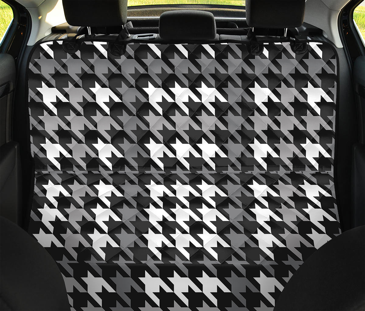 Grey Houndstooth Pattern Print Pet Car Back Seat Cover