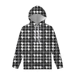 Grey Houndstooth Pattern Print Pullover Hoodie