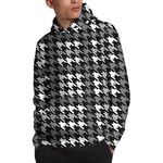 Grey Houndstooth Pattern Print Pullover Hoodie