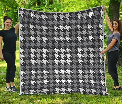 Grey Houndstooth Pattern Print Quilt