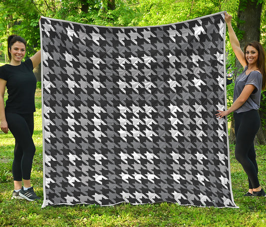 Grey Houndstooth Pattern Print Quilt