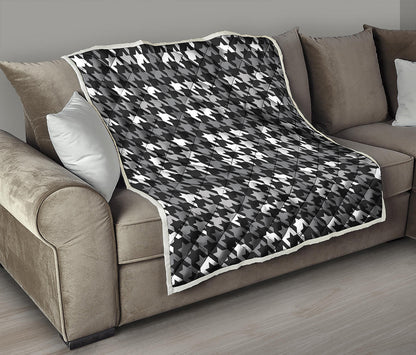 Grey Houndstooth Pattern Print Quilt