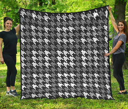 Grey Houndstooth Pattern Print Quilt