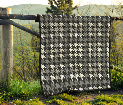 Grey Houndstooth Pattern Print Quilt