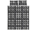 Grey Houndstooth Pattern Print Quilt Bed Set