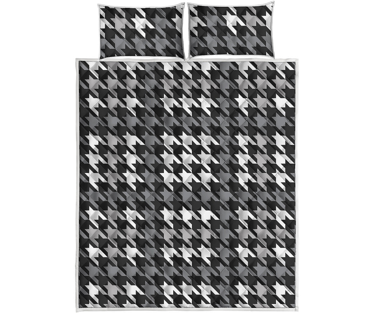 Grey Houndstooth Pattern Print Quilt Bed Set