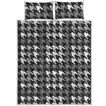 Grey Houndstooth Pattern Print Quilt Bed Set
