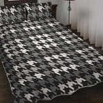 Grey Houndstooth Pattern Print Quilt Bed Set