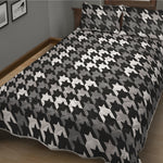 Grey Houndstooth Pattern Print Quilt Bed Set