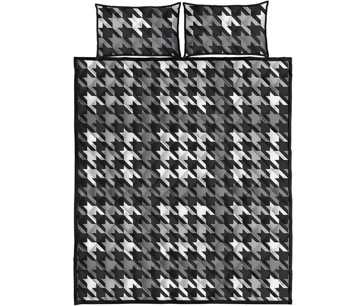Grey Houndstooth Pattern Print Quilt Bed Set