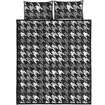 Grey Houndstooth Pattern Print Quilt Bed Set