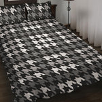 Grey Houndstooth Pattern Print Quilt Bed Set
