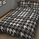 Grey Houndstooth Pattern Print Quilt Bed Set