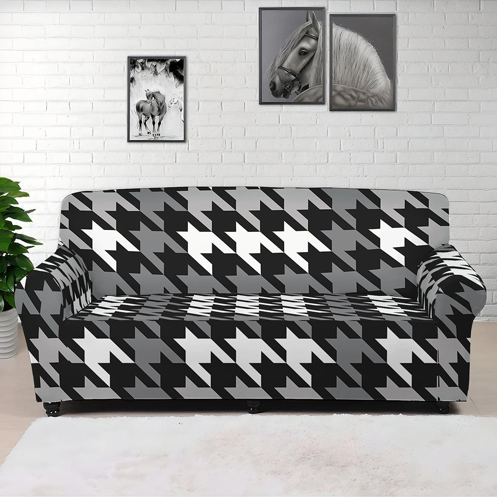 Grey Houndstooth Pattern Print Sofa Cover