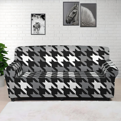 Grey Houndstooth Pattern Print Sofa Cover