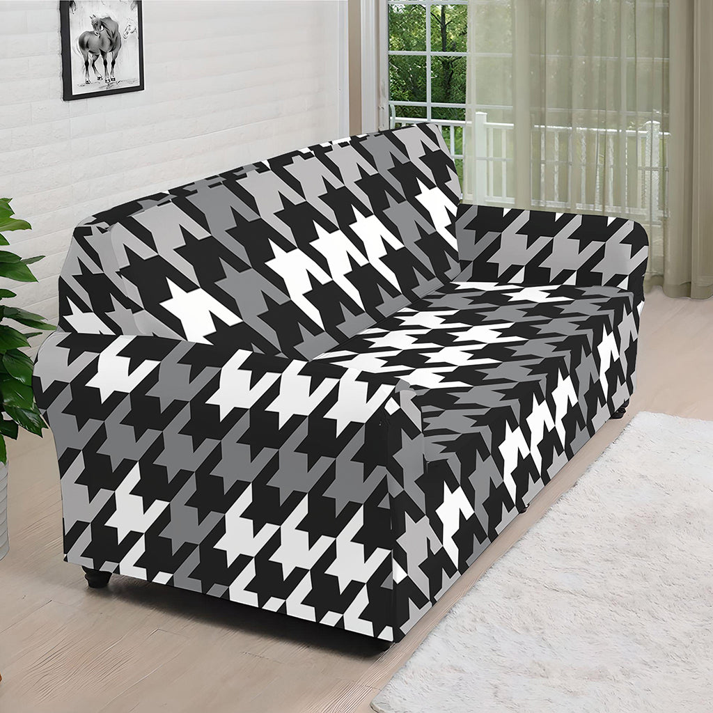 Grey Houndstooth Pattern Print Sofa Cover