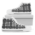 Grey Houndstooth Pattern Print White High Top Sneakers
