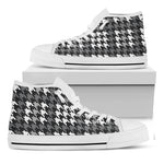 Grey Houndstooth Pattern Print White High Top Shoes