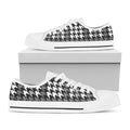 Grey Houndstooth Pattern Print White Low Top Sneakers