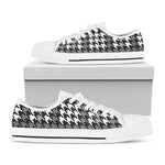 Grey Houndstooth Pattern Print White Low Top Shoes