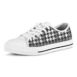 Grey Houndstooth Pattern Print White Low Top Shoes