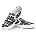 Grey Houndstooth Pattern Print White Slip On Sneakers